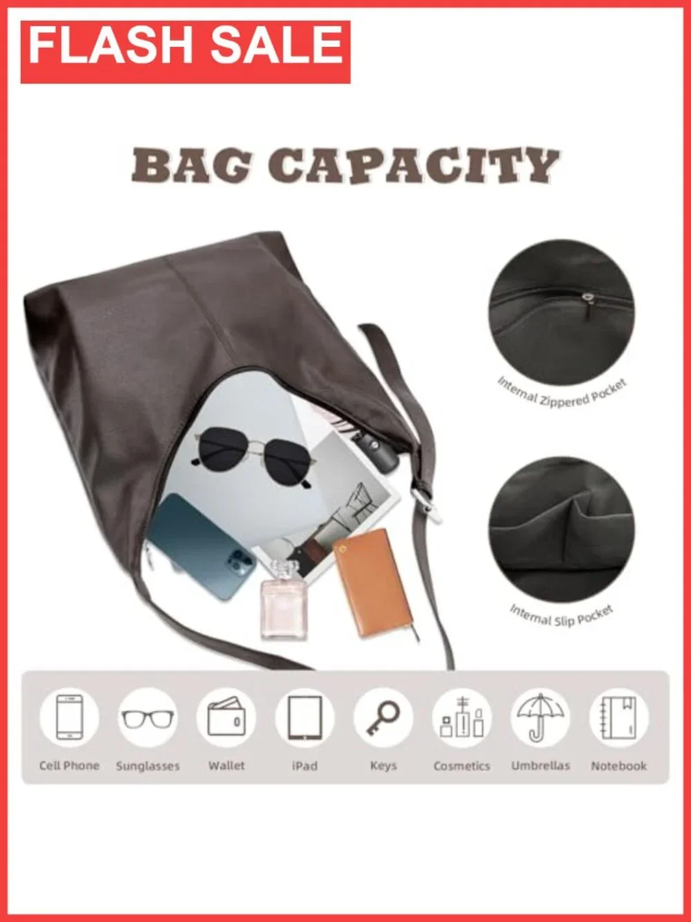 Large Hobo Bag Vegan Leather Slouchy Shoulder Tote with Zipper